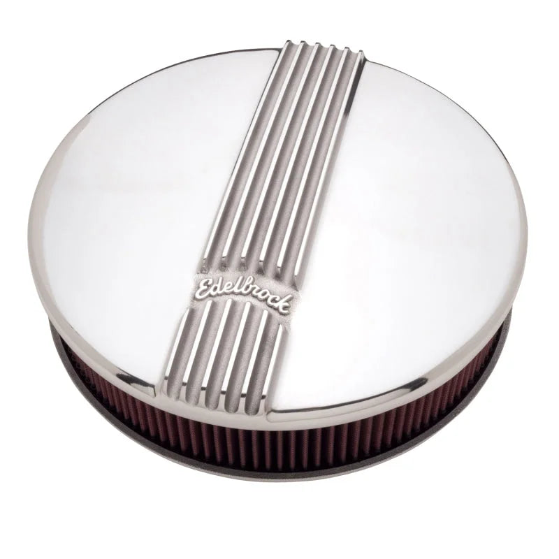 Edelbrock Air Cleaner Classic Series Round Aluminum Top Cloth Element 14In Dia X 3 9In Polished - Back View