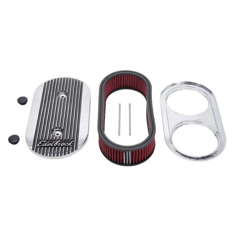 Edelbrock Air Cleaner Elite II Oval Dual-Quad Carbs 2 5In Red Element Polished - Main Product View