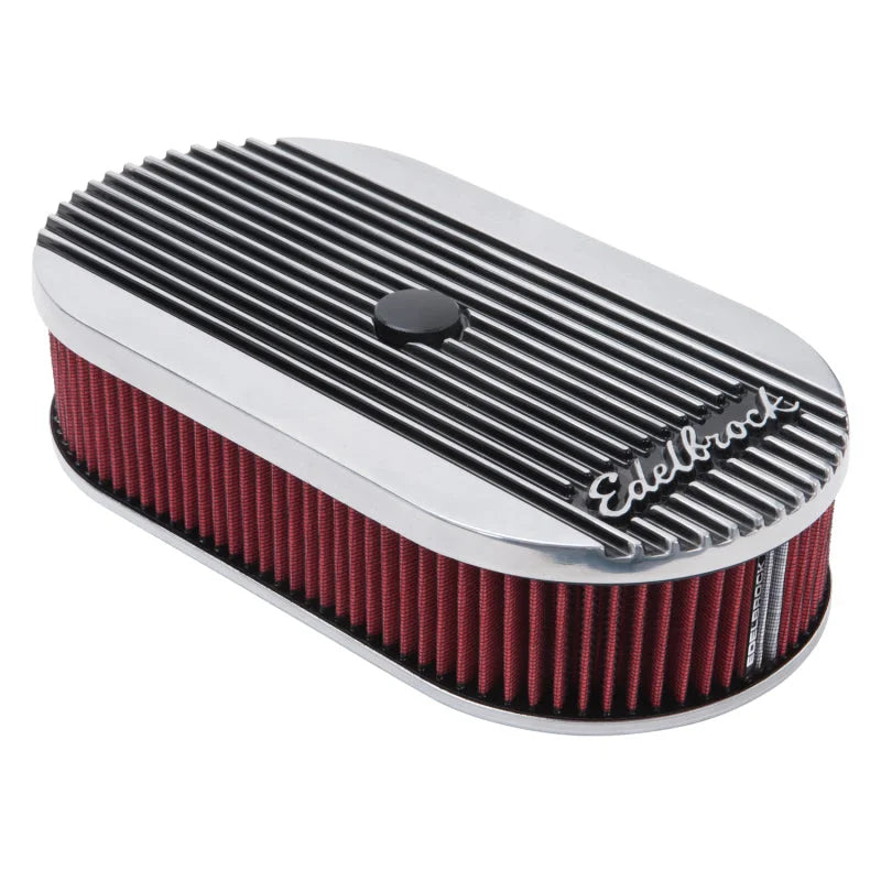 Edelbrock Air Cleaner Elite II Oval Single 4-Bbl Carb 2 5In Red Element Polished - Back View
