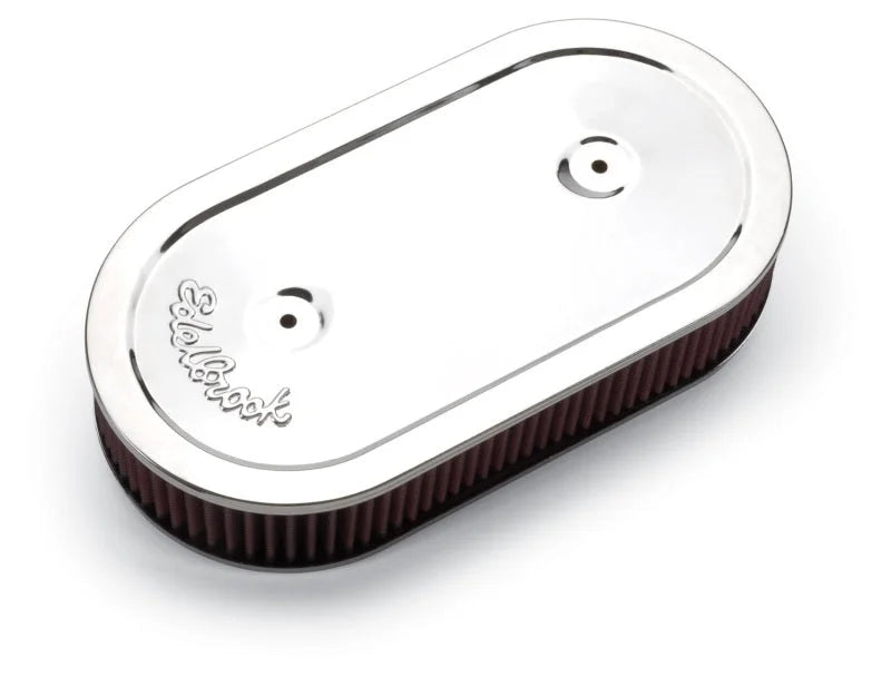 Edelbrock Air Cleaner Pro-Flo Series Oval Steel Top Cloth Element 13.5In X 7In X 3.5In Chrome - Side View