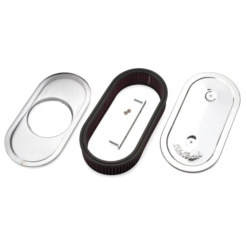 Edelbrock Air Cleaner Pro-Flo Series Oval Steel Top Cloth Element 13.5In X 7In X 3.5In Chrome - Installation View