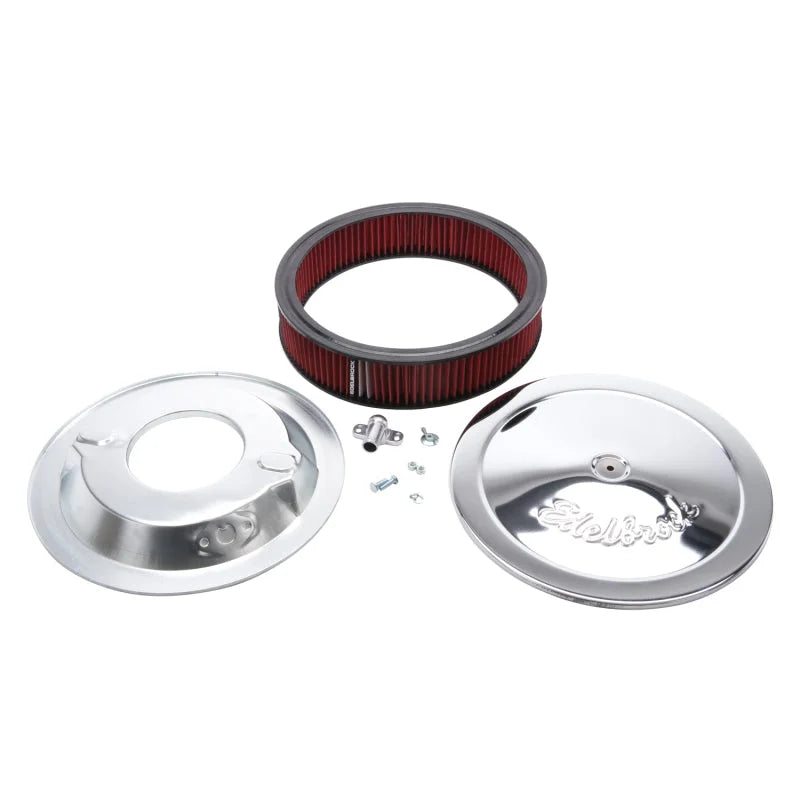Edelbrock Air Cleaner Pro-Flo Series Round 14 In Diameter Cloth Element 3/8In Dropped Base Chrome - Back View