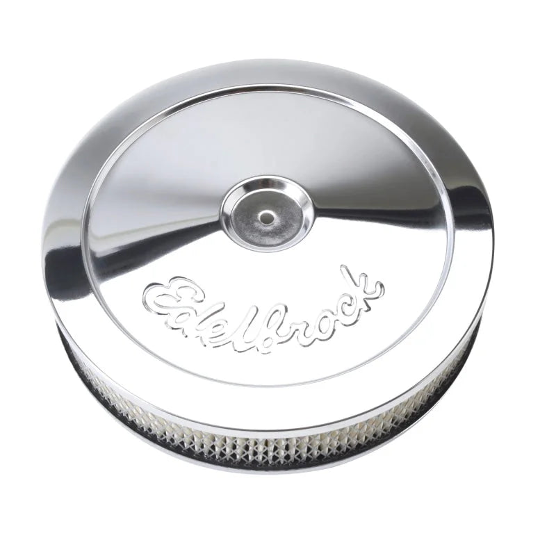 Edelbrock Air Cleaner Pro-Flo Series Round Steel Top Paper Element 10In Dia X 3.5In Chrome - Back View