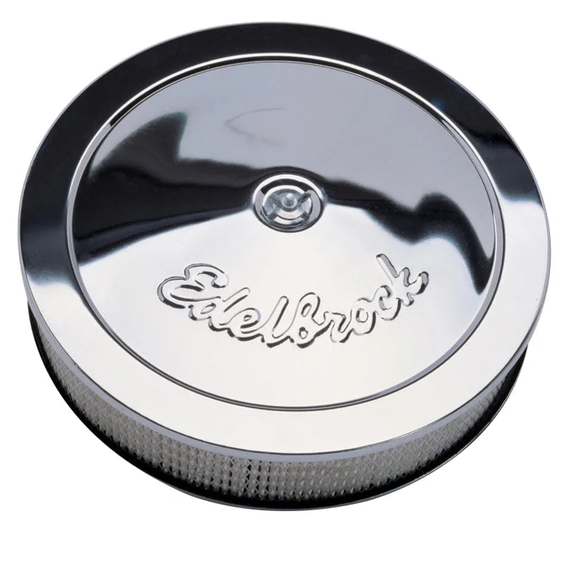 Edelbrock Air Cleaner Pro-Flo Series Round Steel Top Paper Element 14In Dia X 3.313In Chrome - Side View