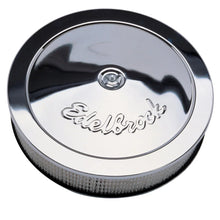 Load image into Gallery viewer, Edelbrock Air Cleaner Pro-Flo Series Round Steel Top Paper Element 14In Dia X 3.313In Chrome - Side View