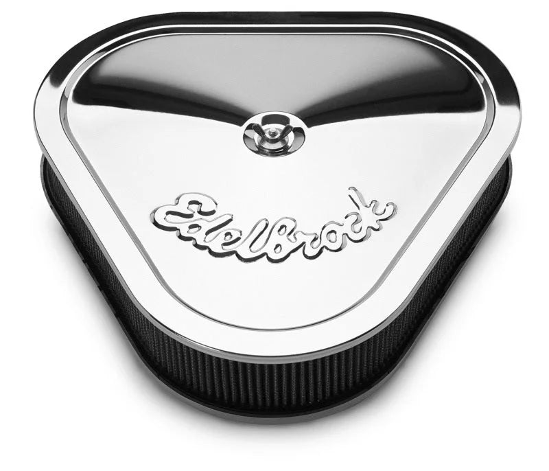 Edelbrock Air Cleaner Pro-Flo Series Triangular Steel Top 14.125In X 13.375In X 3.5In Chrome - Side View