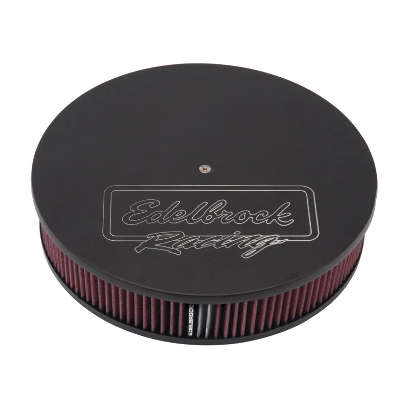 Edelbrock Air Cleaner Victor Series Round Aluminum Top Cloth Element 14In Dia X 3.125In Black - Side View