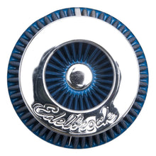 Load image into Gallery viewer, Edelbrock Air Filter Pro-Flo Series Conical 3.7In Tall Blue/Chrome - Installation View