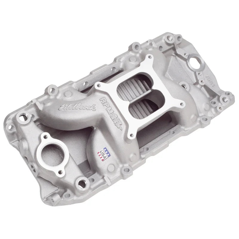 Edelbrock B/B O-Port RPM Air-Gap Manifold fits 1968-1989 Chevrolet / GMC - Side View