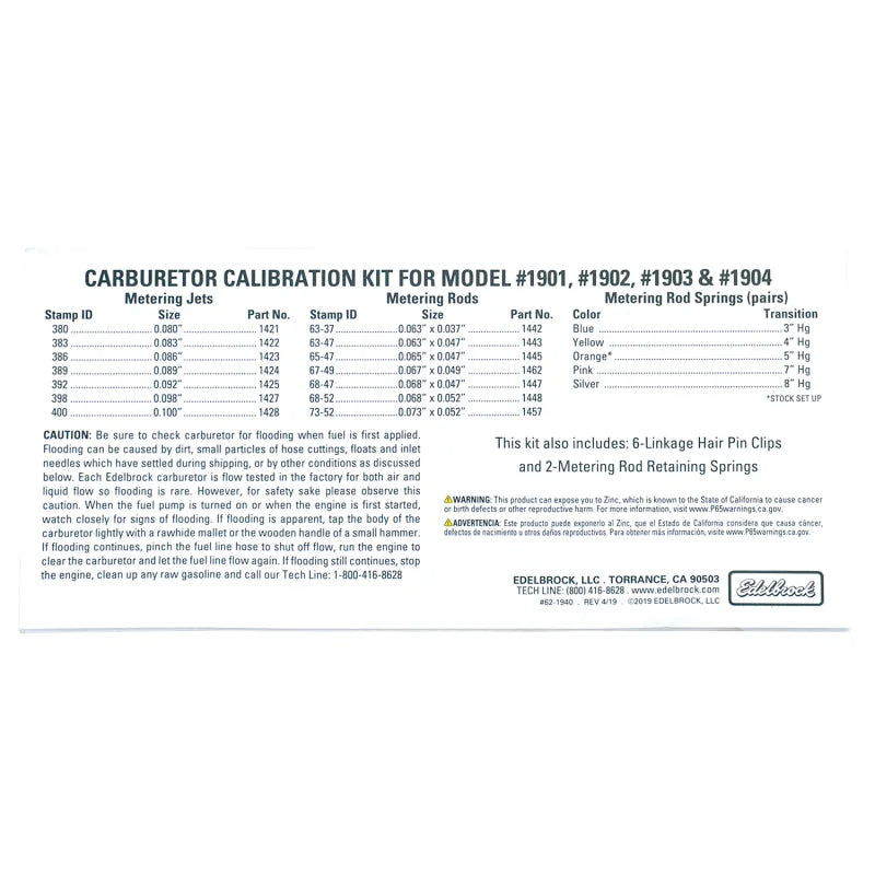 Edelbrock Calibration Kit 1901 / 1902 / 1903 / 1904 - Additional View 8