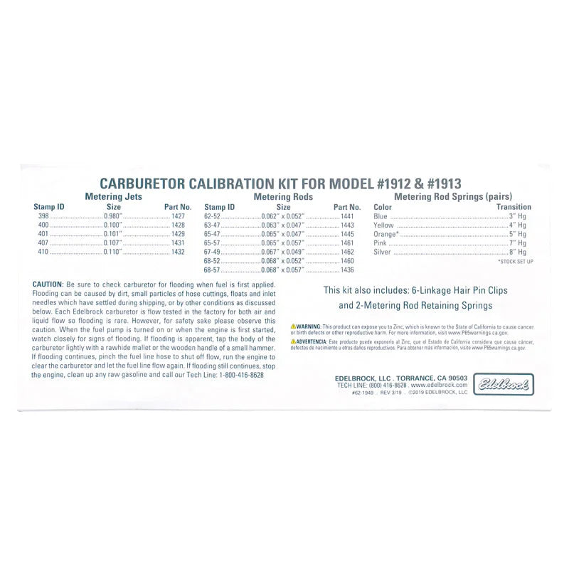 Edelbrock Calibration Kit 1912 / 1913 - Additional View 5