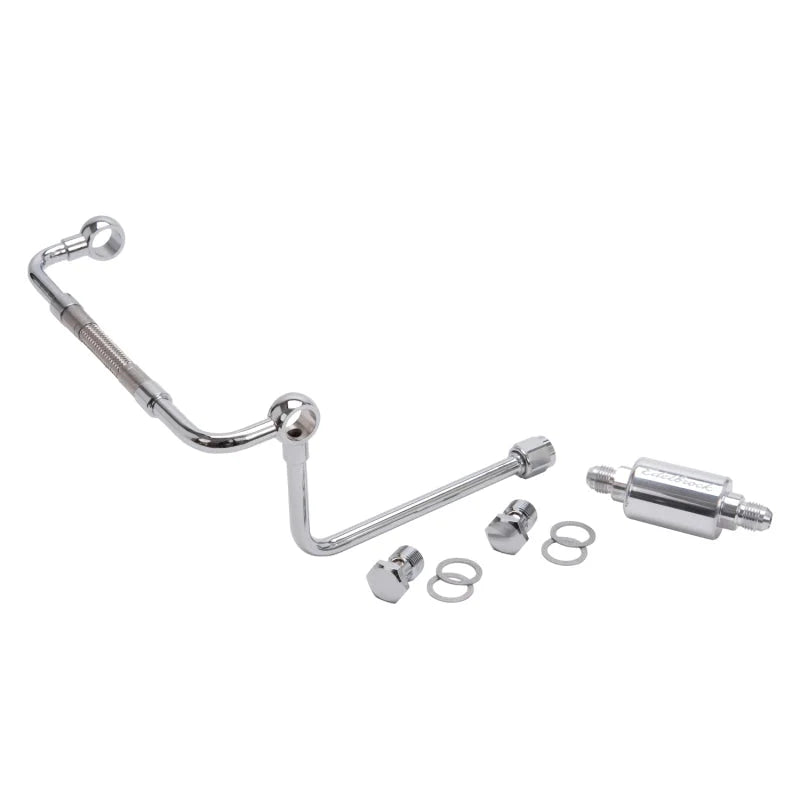 Edelbrock Dual Feed Line/Thunder Series Carb w/ Polished Fuel Filter - Side View