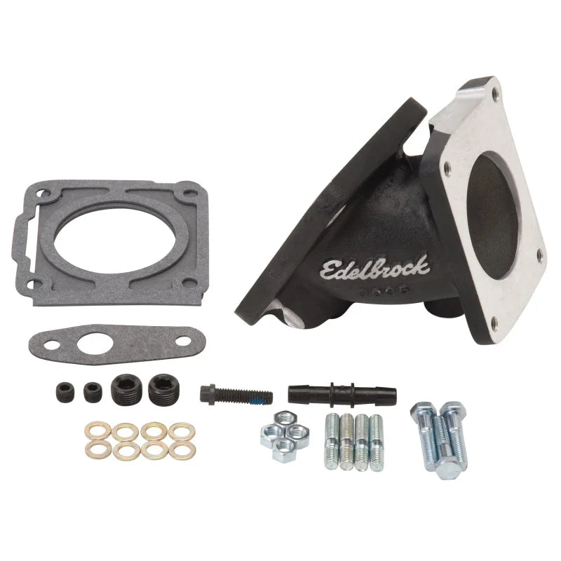 Edelbrock EFI Throttle Body Adaptor (Elbow) Ford Mustang 94-95 w/ Black Mini Texture Powder Coat - Side View