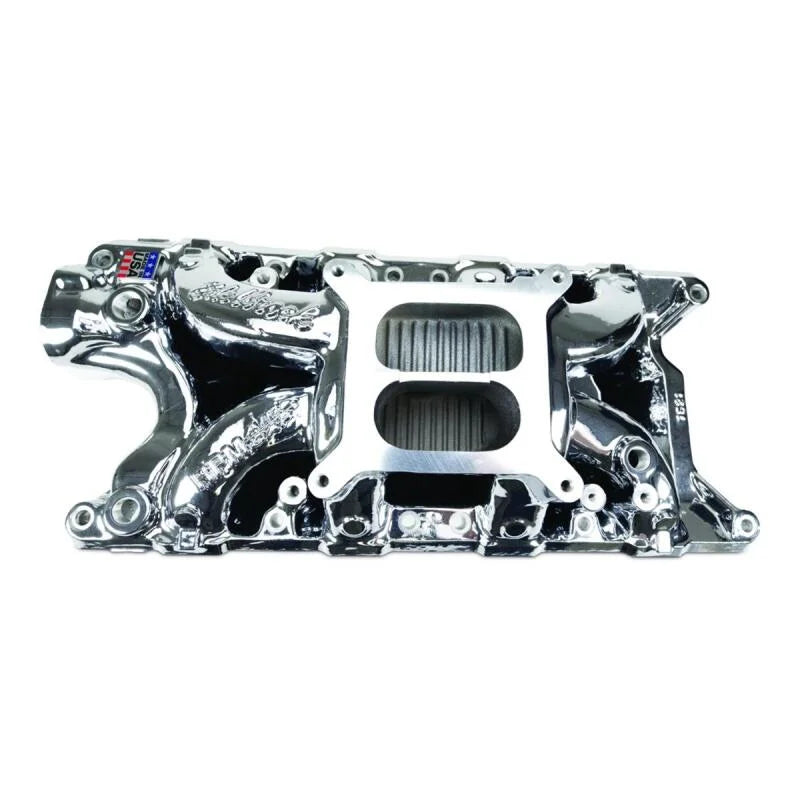 Edelbrock Ford SB 302 Performer RPM Intake Manifold - Chrome Plasma Finish - Main Product View
