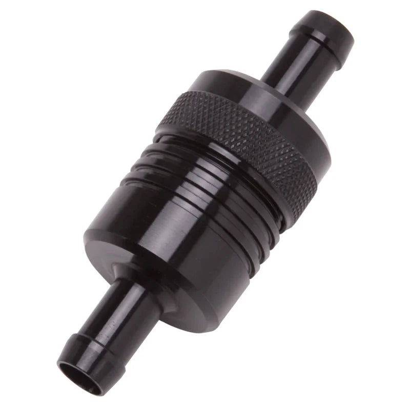 Edelbrock Fuel Filter Aluminum 3In X 01/ 1/8In 3/8In Inlet/Outlet Black - Installation View