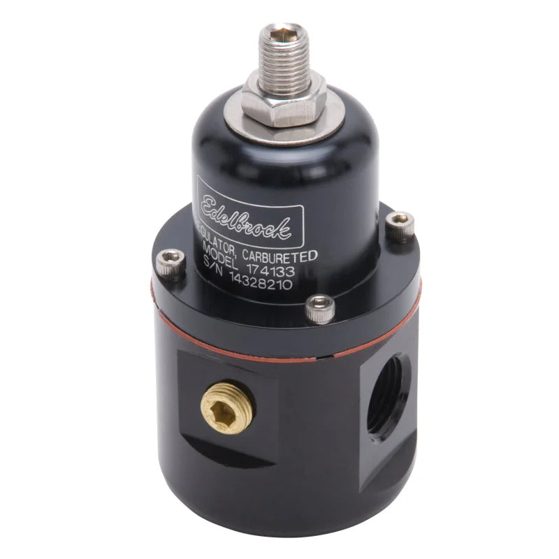 Edelbrock Fuel Pressure Regulator Carbureted 160 GPH 5-10 PSI 3/8In In/Out 3/8In Return Black - Installation View