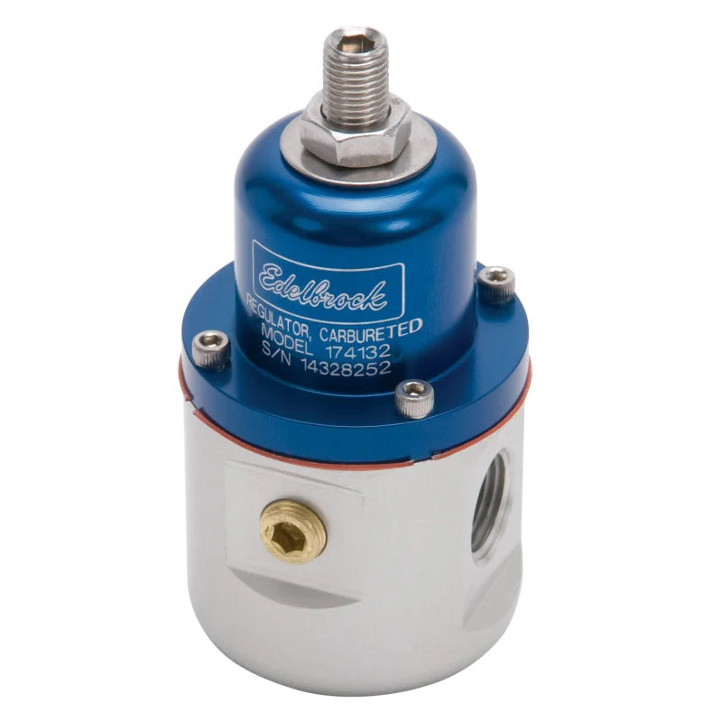 Edelbrock Fuel Pressure Regulator Carbureted 160 GPH 5-10 PSI 3/8In In/Out 3/8In Return Blue/Clear - Installation View