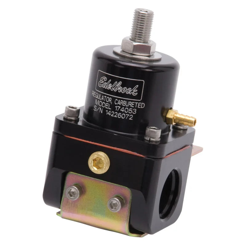 Edelbrock Fuel Pressure Regulator Carbureted 180 GPH 5-10 PSI -10 In/Out -6 Return Black - Installation View