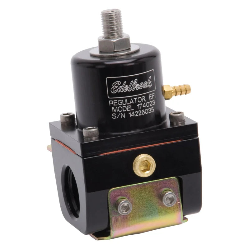 Edelbrock Fuel Pressure Regulator EFI 180 GPH 35-90 PSI -10In/Out -6 Return Black - Back View