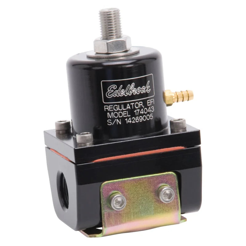 Edelbrock Fuel Pressure Regulator EFI 180 GPH 35-90 PSI -6 In/Out -6 Return Black - Side View