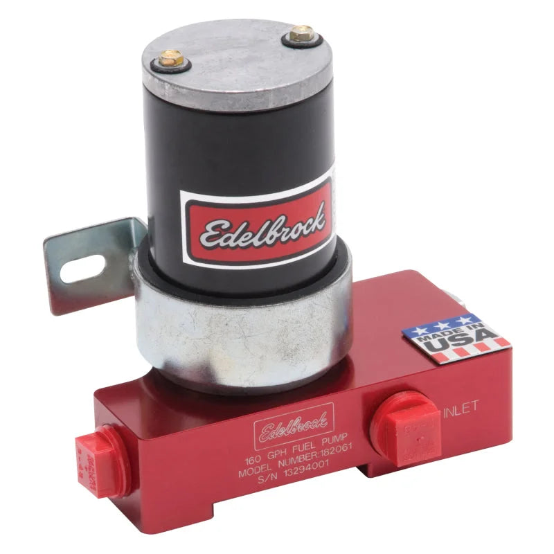 Edelbrock Fuel Pump Electric Quiet-Flo Carbureted 160GPH 1/2In In 1/2In Out 160 GPH Red - Side View