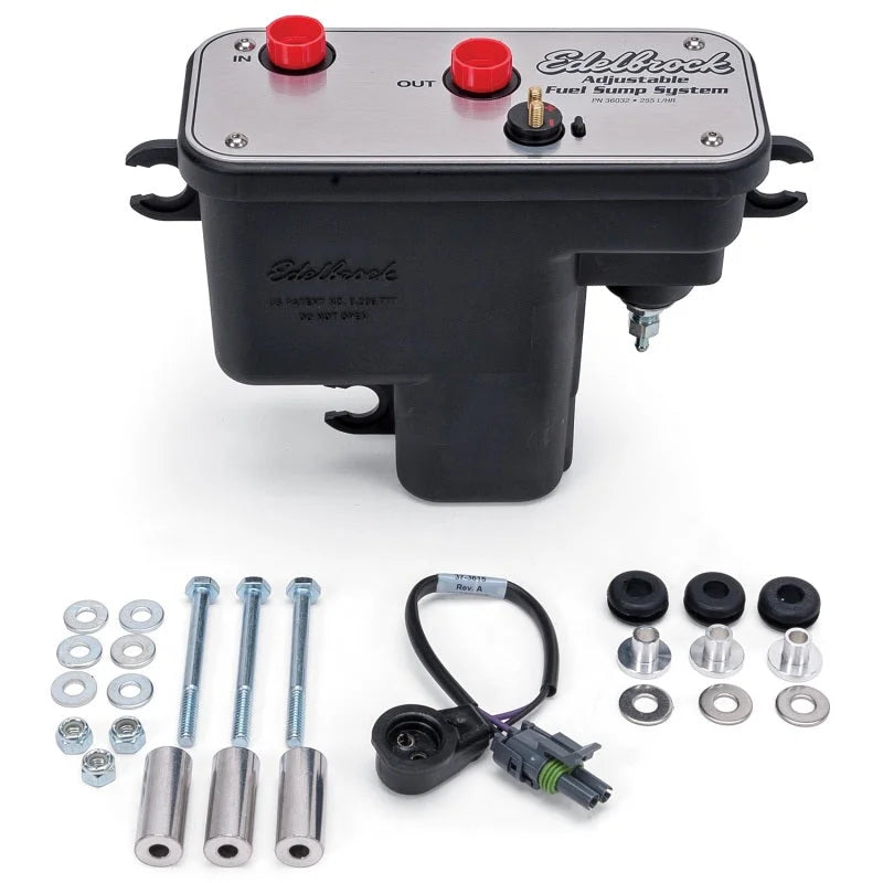 Edelbrock Fuel System Universal Fuel Sump Module Adjustable Fuel Sump Tank Only 255 LPH - Back View