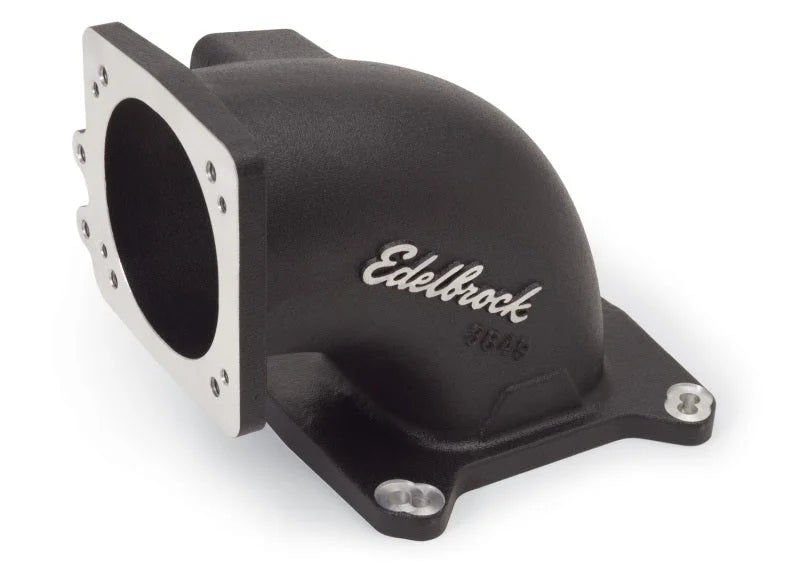 Edelbrock High Flow Intake Elbow 95mm Throttle Body to Square-Bore Flange Black Finish - Side View