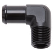 Load image into Gallery viewer, Edelbrock Hose End 90-Deg 1/2In NPT to 1/2In Barb Black Anodize - Main Product View