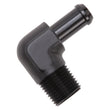 Load image into Gallery viewer, Edelbrock Hose End 90-Deg 1/2In NPT to 1/2In Barb Black Anodize - Side View