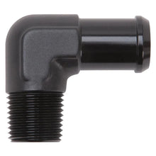 Load image into Gallery viewer, Edelbrock Hose End 90-Deg 1/2In NPT to 3/4In Barb Black Anodize - Main Product View
