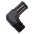 Load image into Gallery viewer, Edelbrock Hose End 90-Deg 1/2In NPT to 3/4In Barb Black Anodize - Installation View