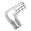Load image into Gallery viewer, Edelbrock Hose End 90-Deg 1/2In NPT to 3/4In Barb Clear Anodize - Installation View