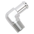 Load image into Gallery viewer, Edelbrock Hose End 90-Deg 1/2In NPT to 5/8In Barb Clear Anodize - Installation View