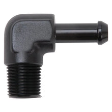 Load image into Gallery viewer, Edelbrock Hose End 90-Deg 3/8In NPT to 3/8In Barb Black Anodize - Main Product View