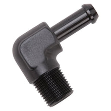 Load image into Gallery viewer, Edelbrock Hose End 90-Deg 3/8In NPT to 3/8In Barb Black Anodize - Side View