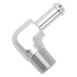 Load image into Gallery viewer, Edelbrock Hose End 90-Deg 3/8In NPT to 3/8In Barb Clear Anodize - Installation View