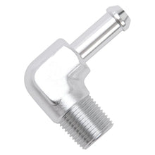 Load image into Gallery viewer, Edelbrock Hose End 90-Deg 3/8In NPT to 3/8In Barb Clear Anodize - Installation View