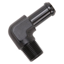 Load image into Gallery viewer, Edelbrock Hose End 90-Degree 3/8In NPT to 1/2In Barb Black Anodize - Installation View