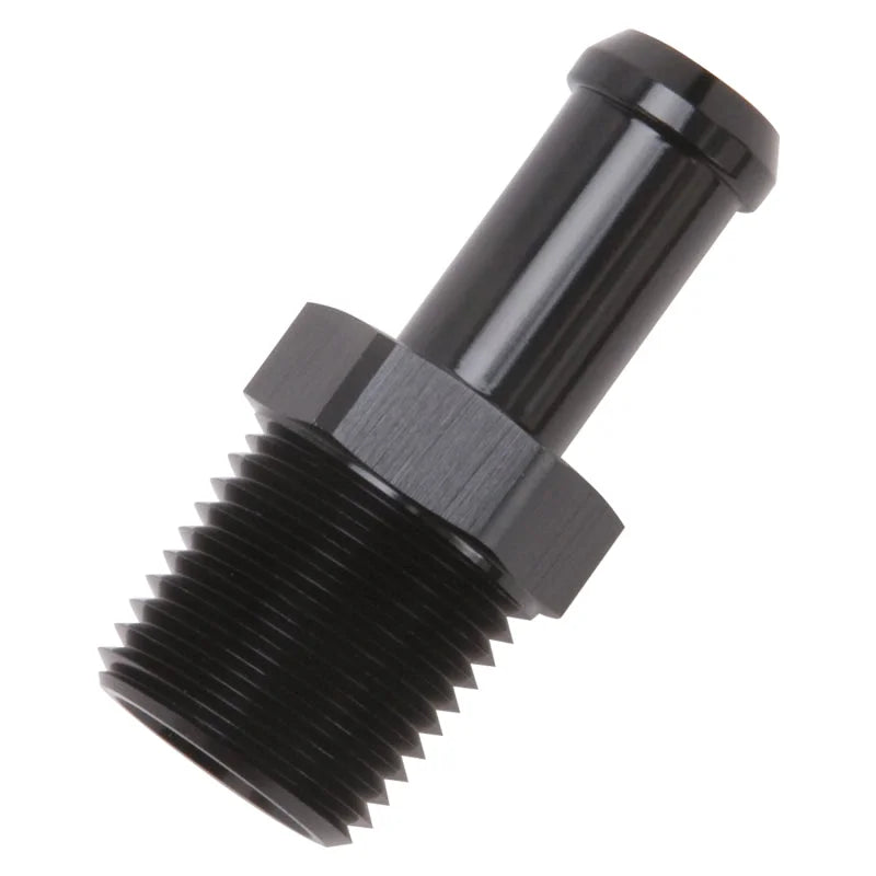 Edelbrock Hose End Straight 1/2In NPT to 1/2In Barb Black Anodize - Installation View