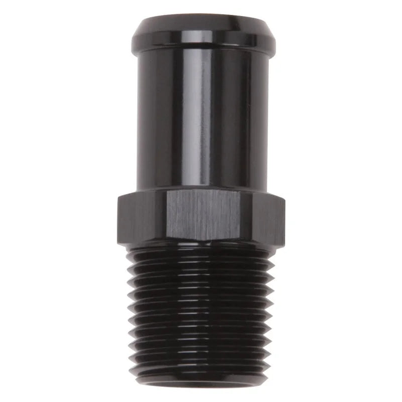 Edelbrock Hose End Straight 1/2In NPT to 3/4In Barb Black Anodize - Main Product View