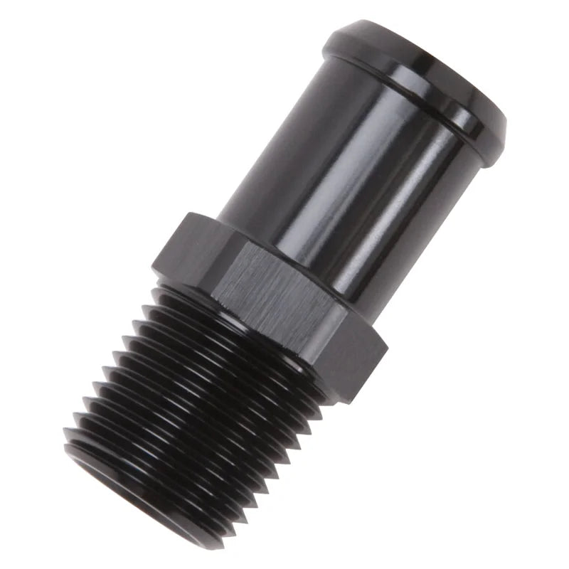 Edelbrock Hose End Straight 1/2In NPT to 3/4In Barb Black Anodize - Installation View