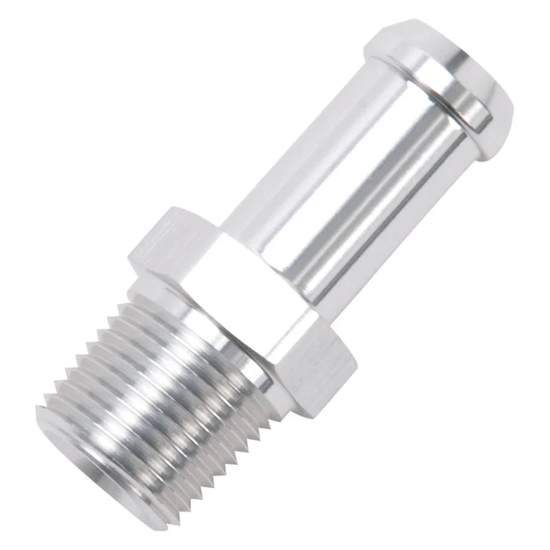 Edelbrock Hose End Straight 3/8In NPT to 1/2In Barb Clear Anodize - Installation View