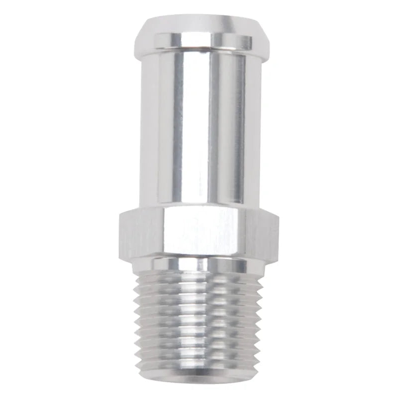 Edelbrock Hose End Straight 3/8In NPT to 5/8In Barb Clear Anodize - Back View