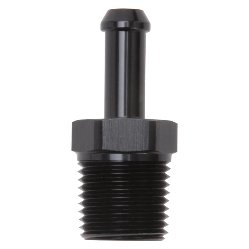 Edelbrock Hose Fittings Straight 1/2In NPT to 3/8In Barb Black Anodize - Side View