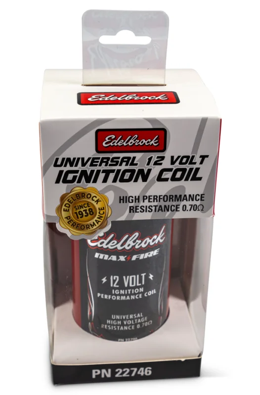 Edelbrock Ignition Coil - Electric Oil Filled - .70 PR Red w/ Black Top - Back View