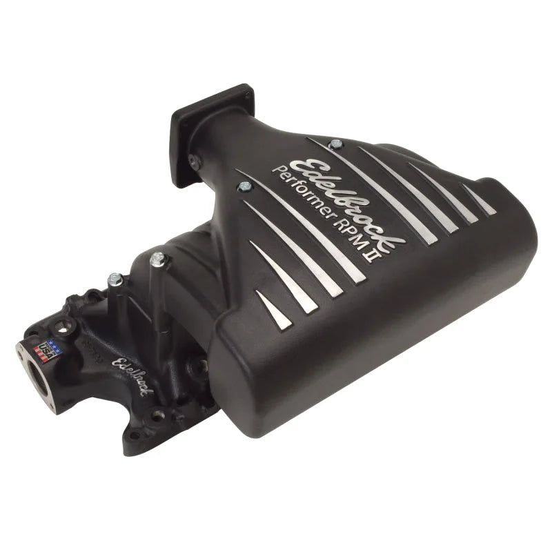 Edelbrock Intake Manifold Ford Mustang 5 0L Performer RPM II Manifold Black Finish - Side View