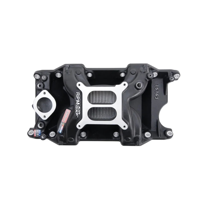 Edelbrock Intake Manifold RPM Air-Gap Small-Block Chrysler 340-360 Black - Side View