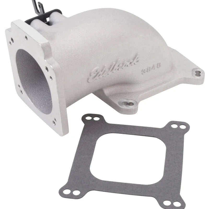 Edelbrock Low Profile Intake Elbow 90mm Throttle Body to Square-Bore Flange As-Cast Finish - Side View