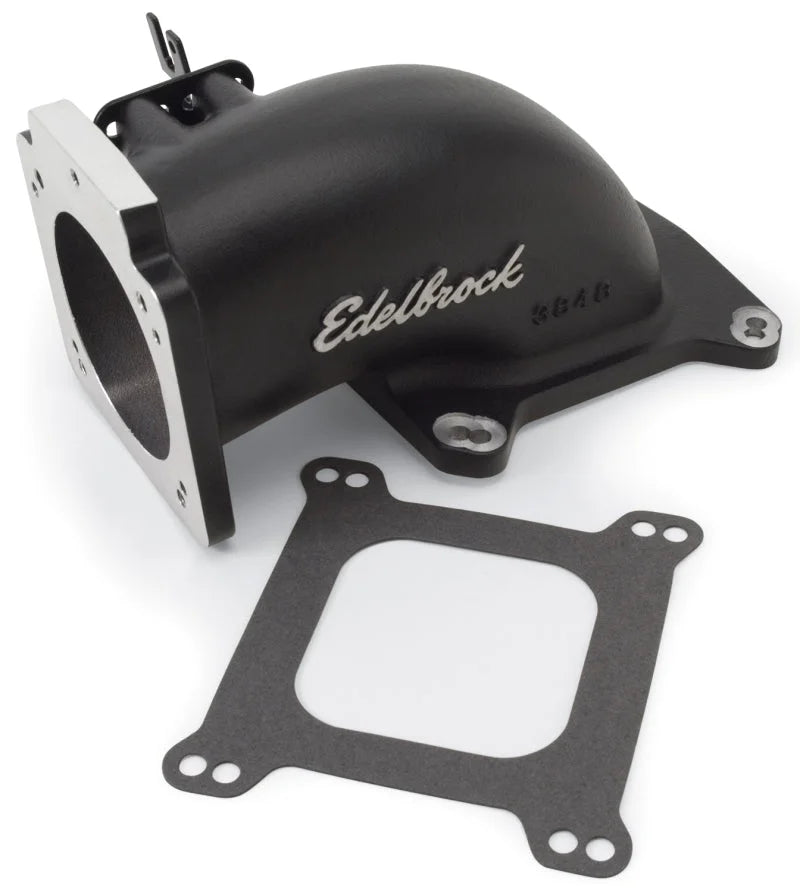 Edelbrock Low Profile Intake Elbow 90mm Throttle Body to Square-Bore Flange Black Finish - Side View