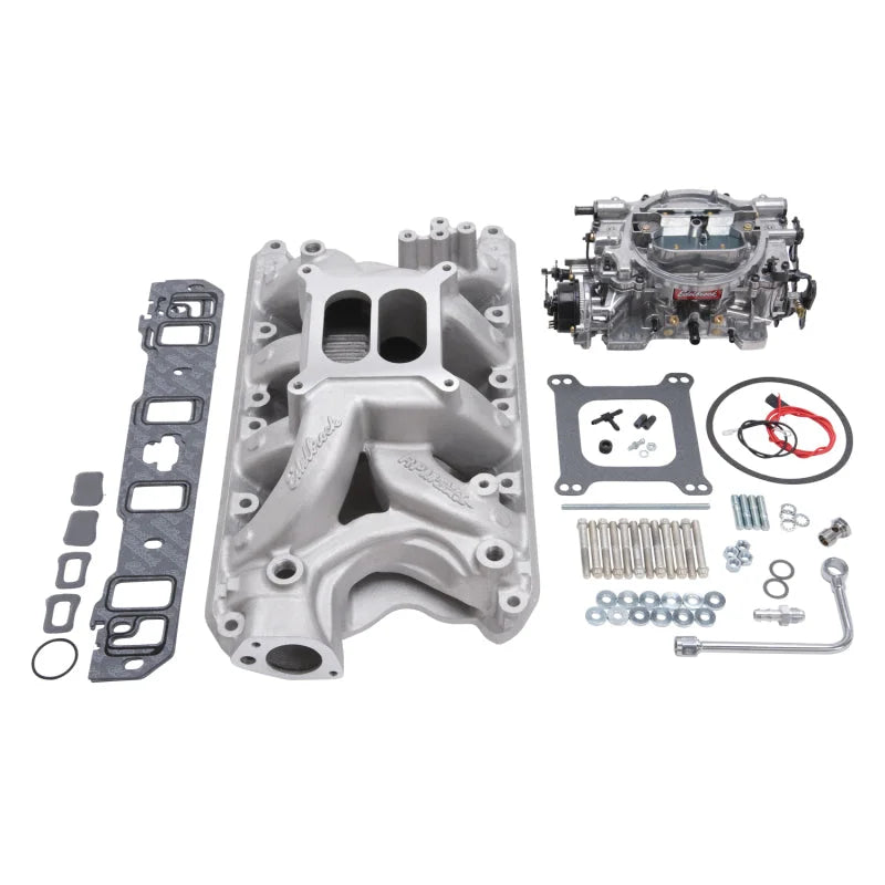 Edelbrock Manifold And Carb Kit Performer RPM Air-Gap Small Block Ford 351W Natural Finish - Side View